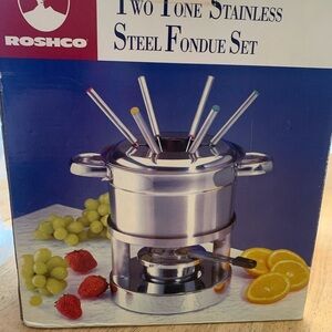 Two Tone Stainless Fondue Set by Roshco.